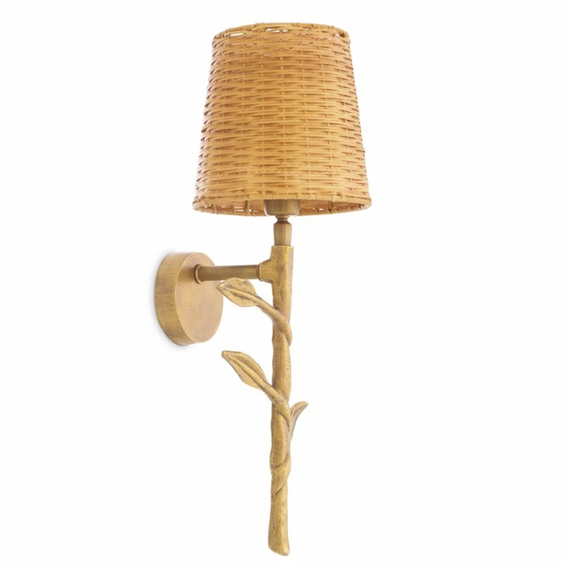 Casa Padrino Luxus Wandleuchte Vintage Messing / Naturfarben H. 42,5 cm