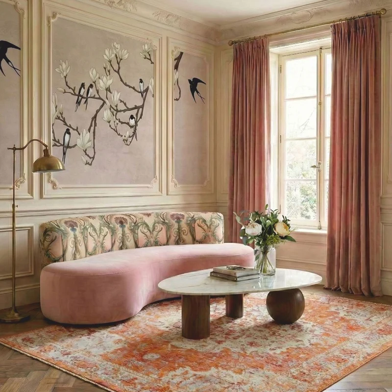 Casa Padrino Luxus Samt Sofa mit Barocken Musterstoff Rosa / Bunt 220 cm - Hotel Möbel - Wohnzimmer Möbel - Büro Möbel - Luxus Möbel