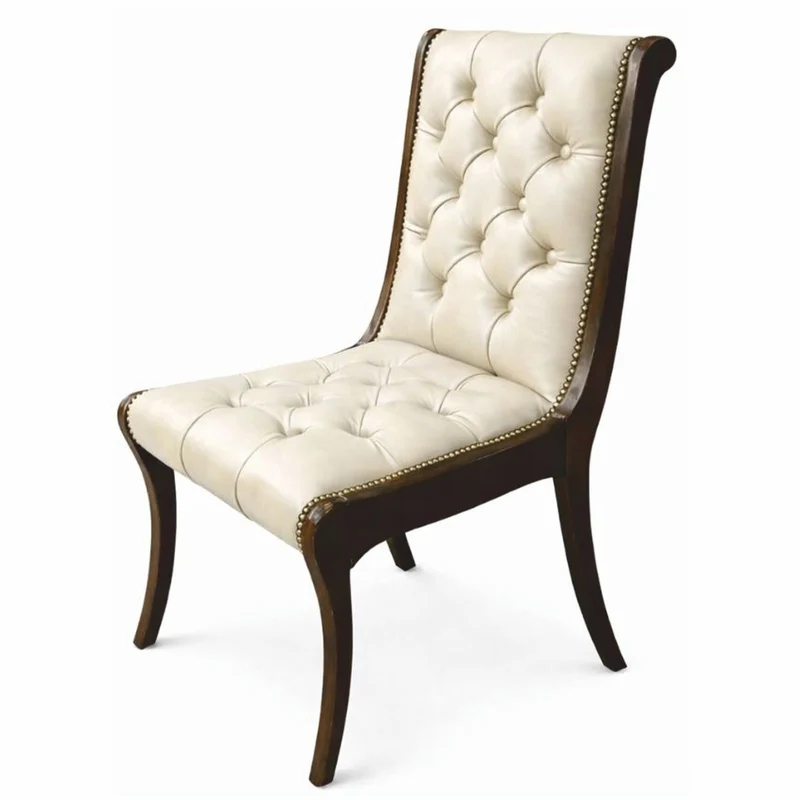 Casa Padrino Luxus Chesterfield Leder Esszimmer Stuhl Creme / Dunkelbraun H. 95 cm - Luxus Möbel