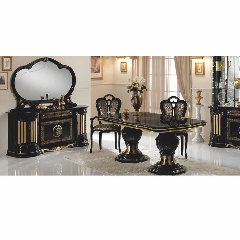 Casa Padrino Luxus Barock Esstisch Schwarz / Gold 185-230 cm - Made in Italy