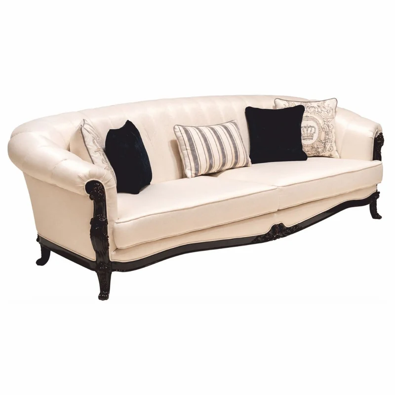 Casa Padrino Luxus Barock Sofa Creme / Dunkelbraun 260 cm - Prunkvolles Barockstil Wohnzimmer Sofa - Barockstil Wohnzimmer Möbel