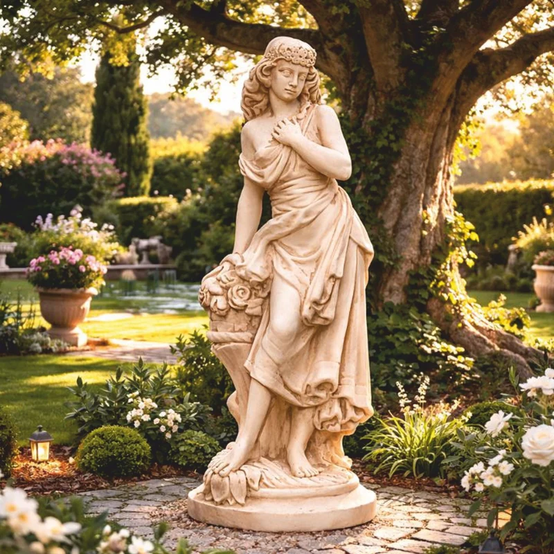 Casa Padrino Jugendstil Garten Skulptur Dame Beige H. 132 cm - Garten Deko Accessoires