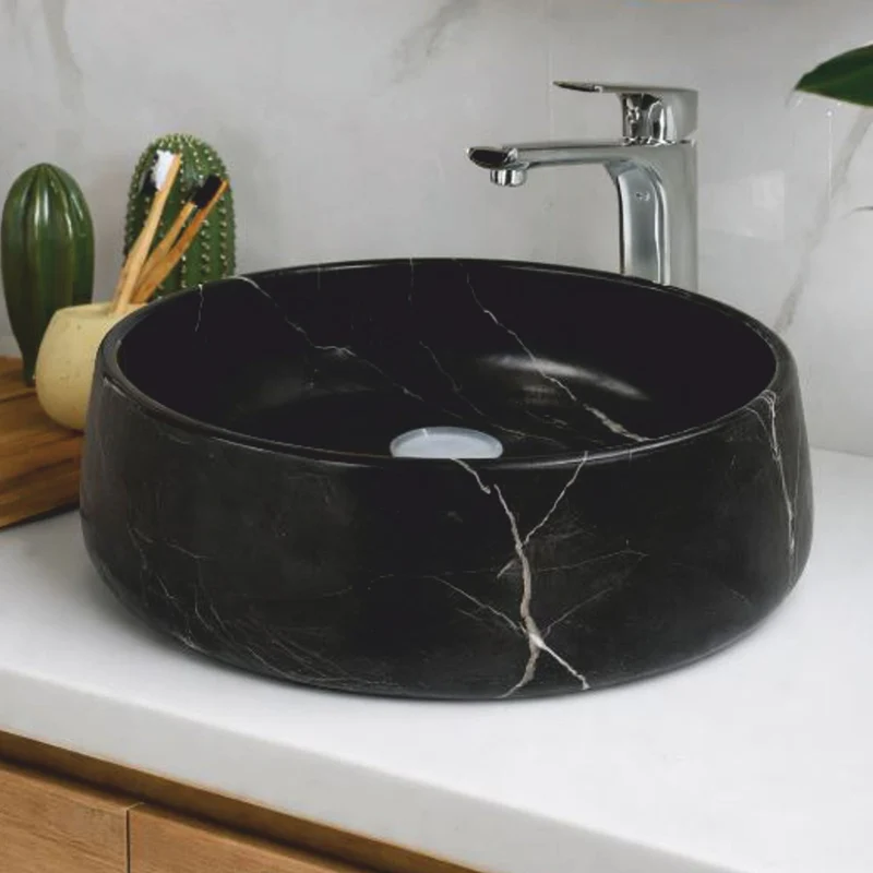 Casa Padrino Luxus Marmor Waschbecken Schale Schwarz Ø 42 cm - Marmor Badezimmer Accessoires