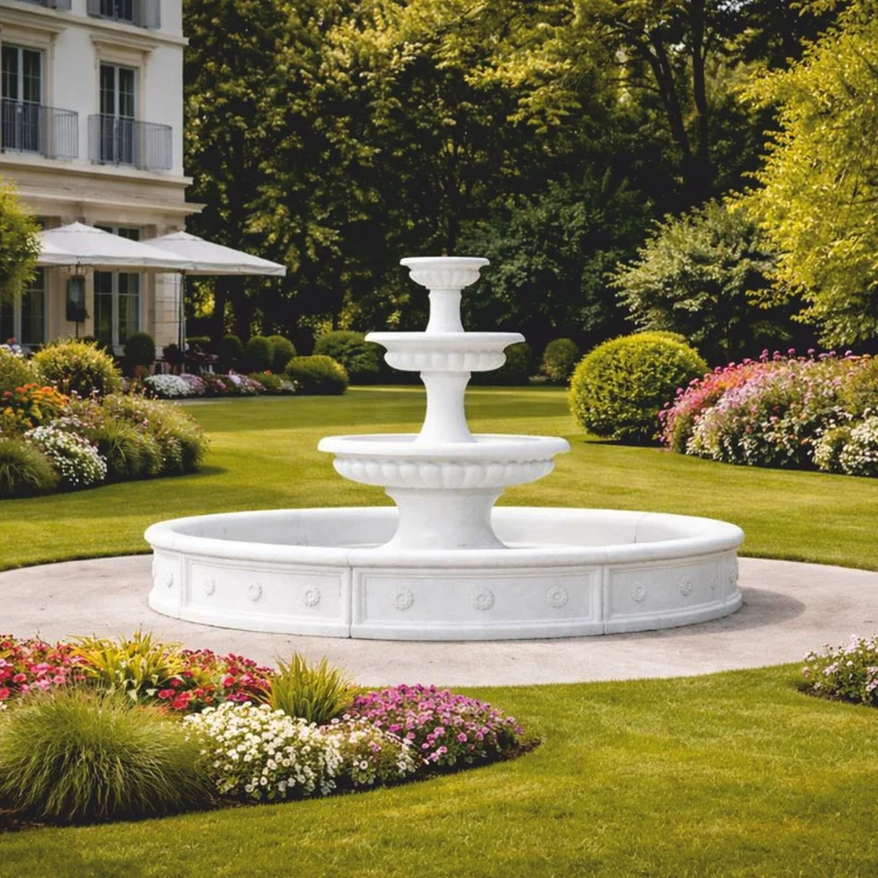 Casa Padrino Barock Garten Deko Springbrunnen Weiß Ø 255 x H. 171 cm