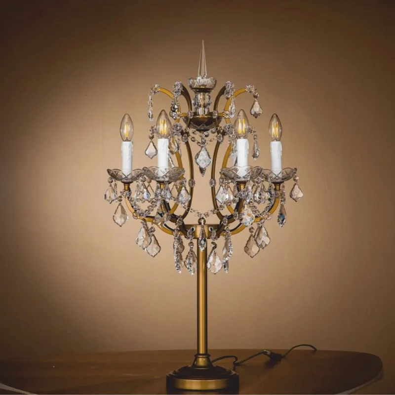Casa Padrino Barock Kristall Tischleuchte Gold H. 85 cm - Prunkvolle Barockstil Schreibtischleuchte - Barock Kristall Leuchten