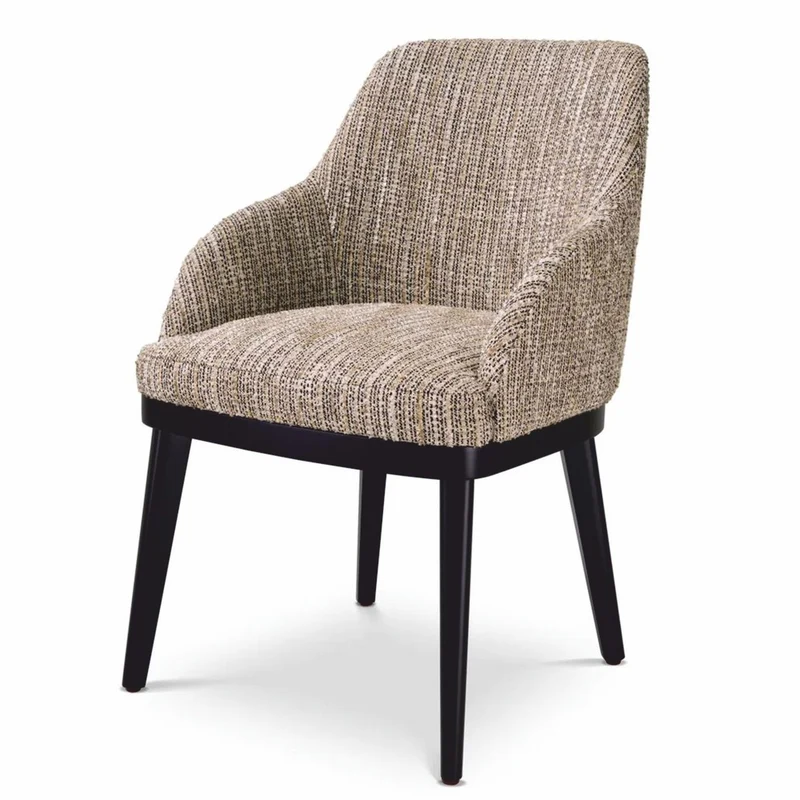 Casa Padrino Luxus Esszimmer Stuhl mit Armlehnen Beige / Schwarz H. 79 cm - Esszimmer Möbel