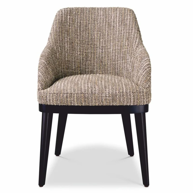 Casa Padrino Luxus Esszimmer Stuhl mit Armlehnen Beige / Schwarz H. 79 cm - Esszimmer Möbel