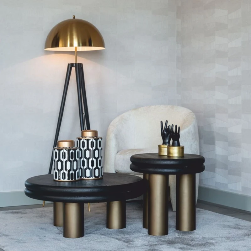 Casa Padrino Luxus Couchtisch Schwarz / Bronze 80 cm - Luxus Wohnzimmer Möbel