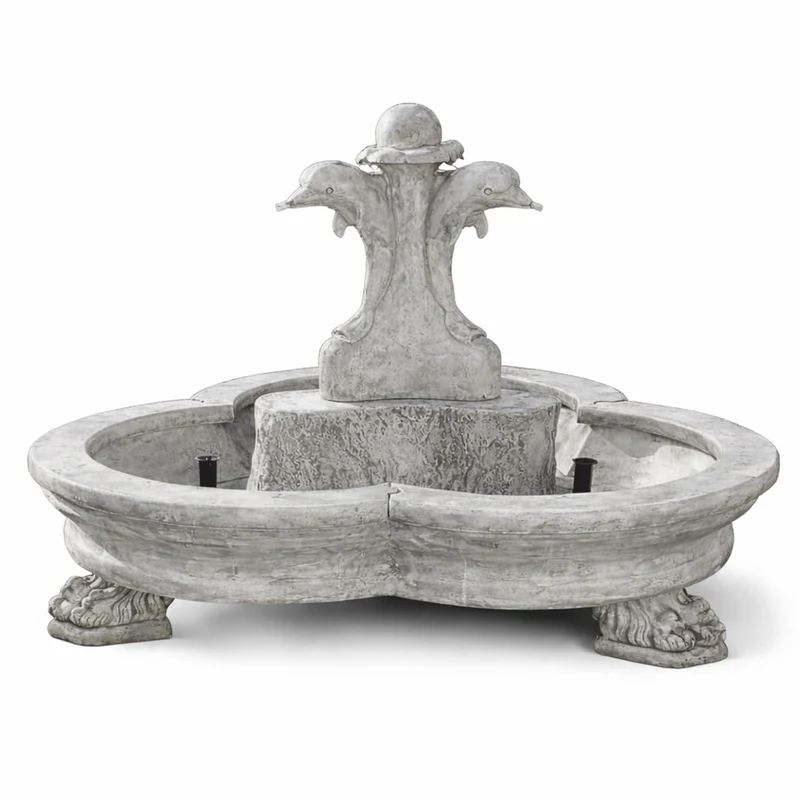 Casa Padrino Barock Springbrunnen Delfine Grau Ø 185 x H. 130 cm - Prunkvoller Gartenbrunnen