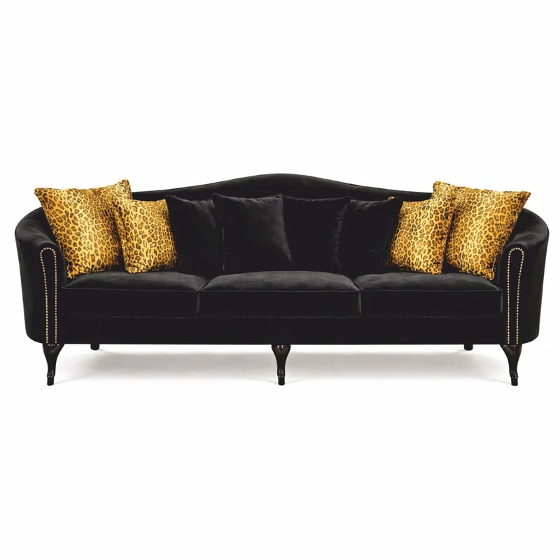 Casa Padrino Luxus Barock Samt Sofa Schwarz 280 cm - Barock Wohnzimmer Möbel