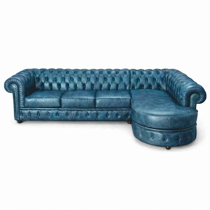 Casa Padrino Luxus Chesterfield Leder Ecksofa Vintage Blau 293 cm - Chesterfield Möbel