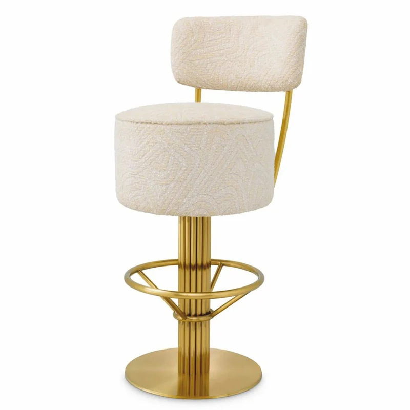 Casa Padrino Luxus Edelstahl Barstuhl Creme / Messing H. 104 cm - Luxus Bar Möbel