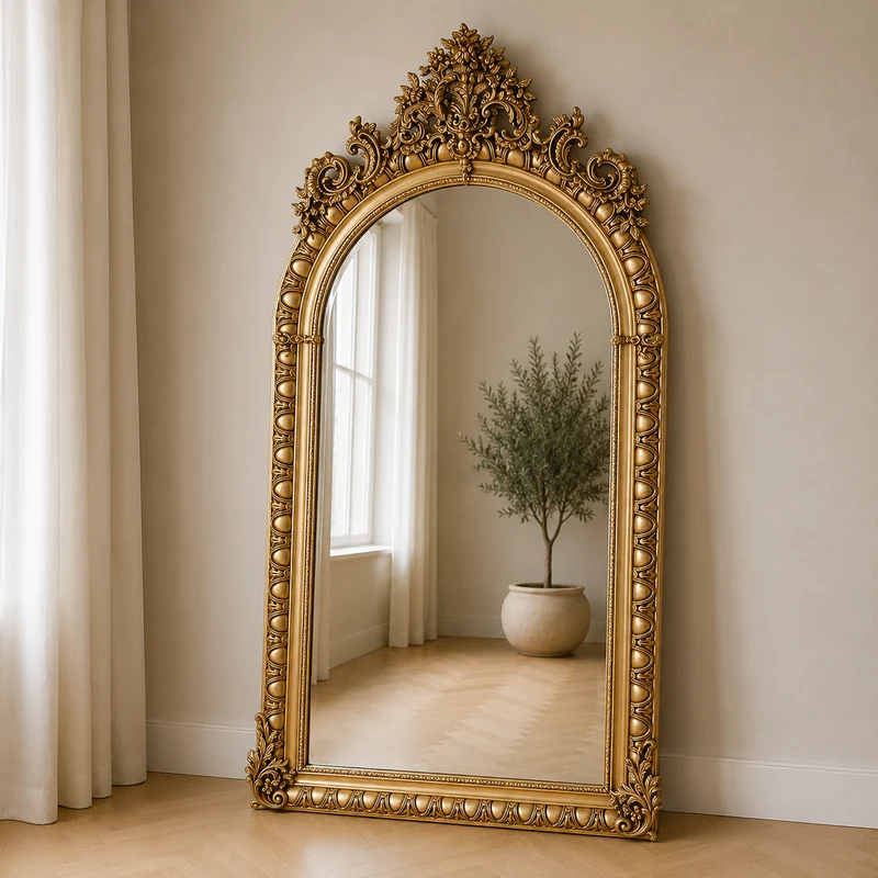 Casa Padrino Barock Standspiegel Gold 115 x H. 215 cm - Handgefertigter Antik Stil Ganzkörperspiegel - Garderoben Spiegel - Schlafzimmer Spiegel - Barock Möbel