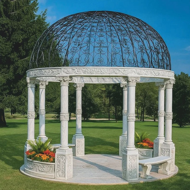 Casa Padrino Barock Garten Pavillon Hellgrau / Schwarz Ø 555 x H. 530 cm - Made in Italy