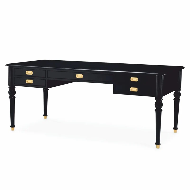 Casa Padrino Luxus Barock Schreibtisch Schwarz / Messing 185 cm - Barock Büro Möbel