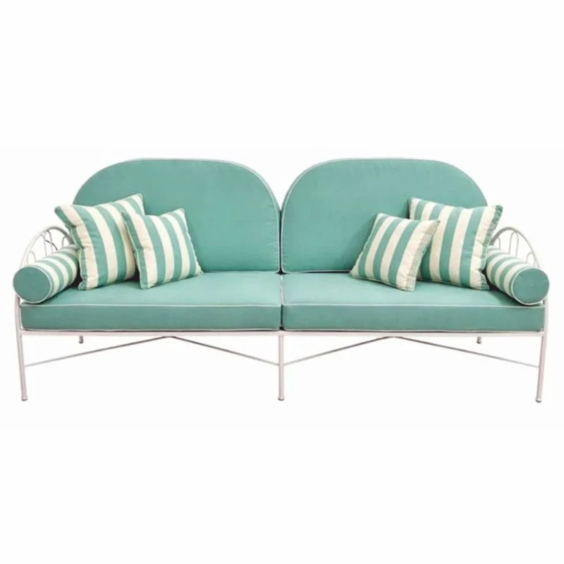 Casa Padrino Luxus Schmiedeeisen Sofa Türkis / Weiß 240 cm - Hotel & Garten Sofa