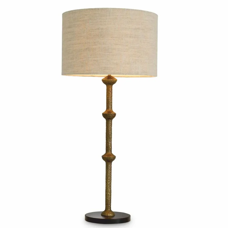 Casa Padrino Luxus Tischleuchte Vintage Messing / Schwarz / Beige H. 85 cm