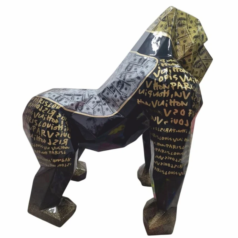 Casa Padrino XXL Garten Deko Skulptur Gorilla Affe Schwarz / Gold H. 128 cm