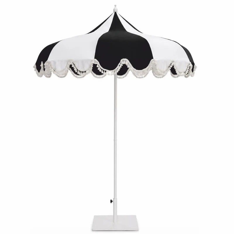 Casa Padrino Luxus Sonnenschirm Weiß / Schwarz Ø 200 x H. 250 cm - Hotel & Garten Möbel VPP