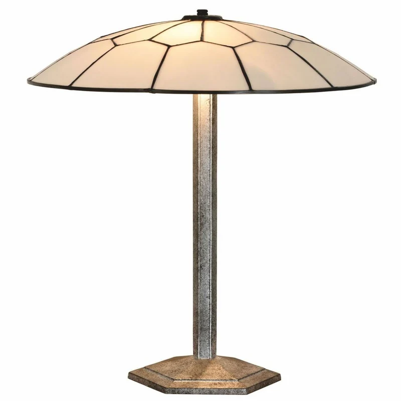 Casa Padrino Art Deco Tiffany Tischleuchte Weiß / Schwarz / Silber H. 48 cm - Tiffany Leuchten