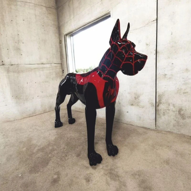 Casa Padrino Deko Skulptur Deutsche Dogge Schwarz / Rot 125 x H. 110 cm - Deko Figur