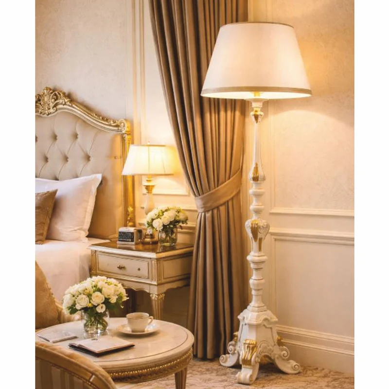 Casa Padrino Luxus Barock Stehleuchte Elfenbein / Gold H. 183 cm - Made in Italy