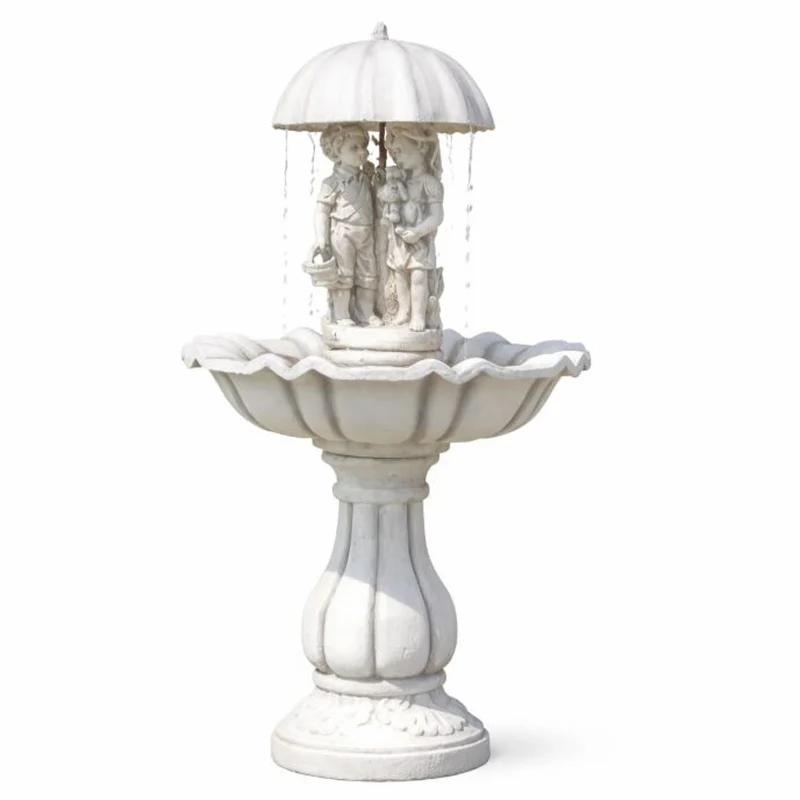Casa Padrino Barock Springbrunnen Weiß Ø 79 x H. 138 cm - Nostalgischer Gartenbrunnen