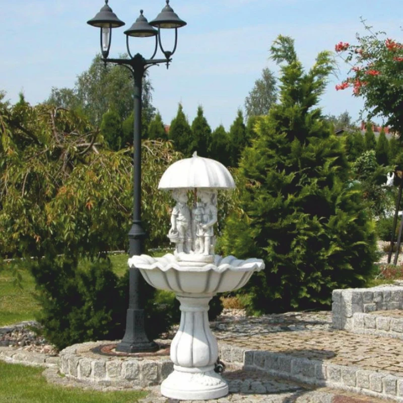 Casa Padrino Barock Springbrunnen Weiß Ø 79 x H. 138 cm - Nostalgischer Gartenbrunnen