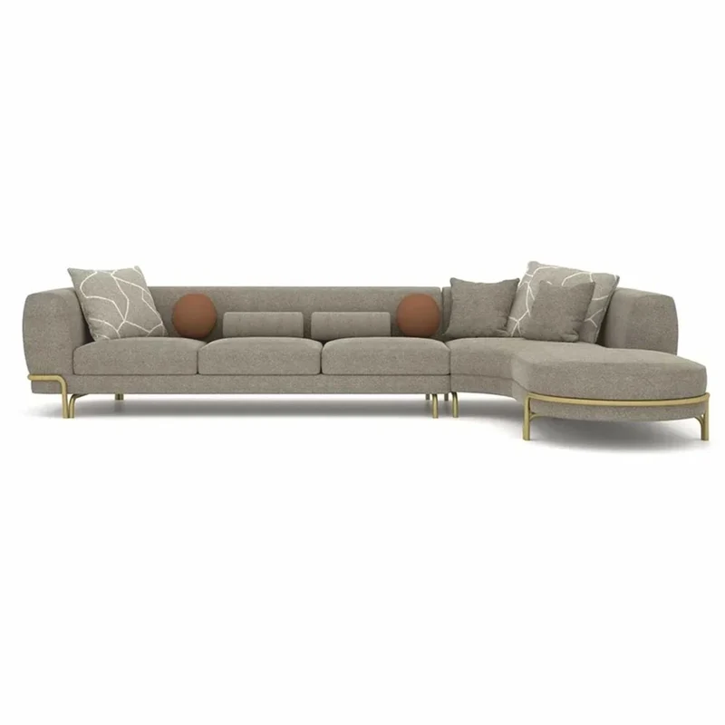 Casa Padrino Luxus Ecksofa Grau / Messing 390 cm - Wohnzimmer & Hotel Möbel