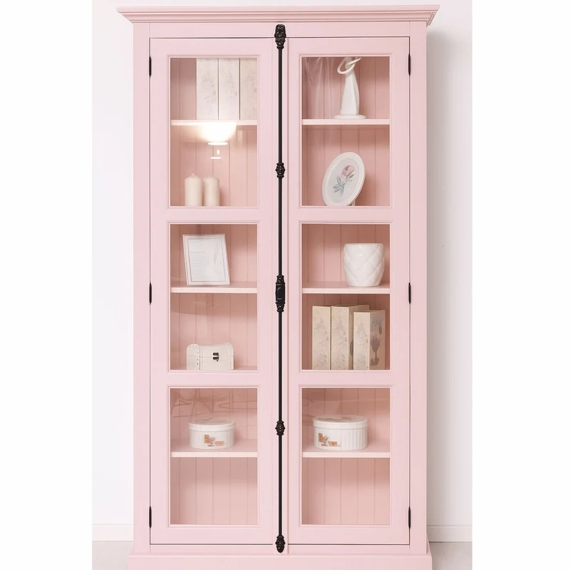 Casa Padrino Landhausstil Vitrine mit 2 Glastüren Rosa H. 210 cm - Landhausstil Möbel