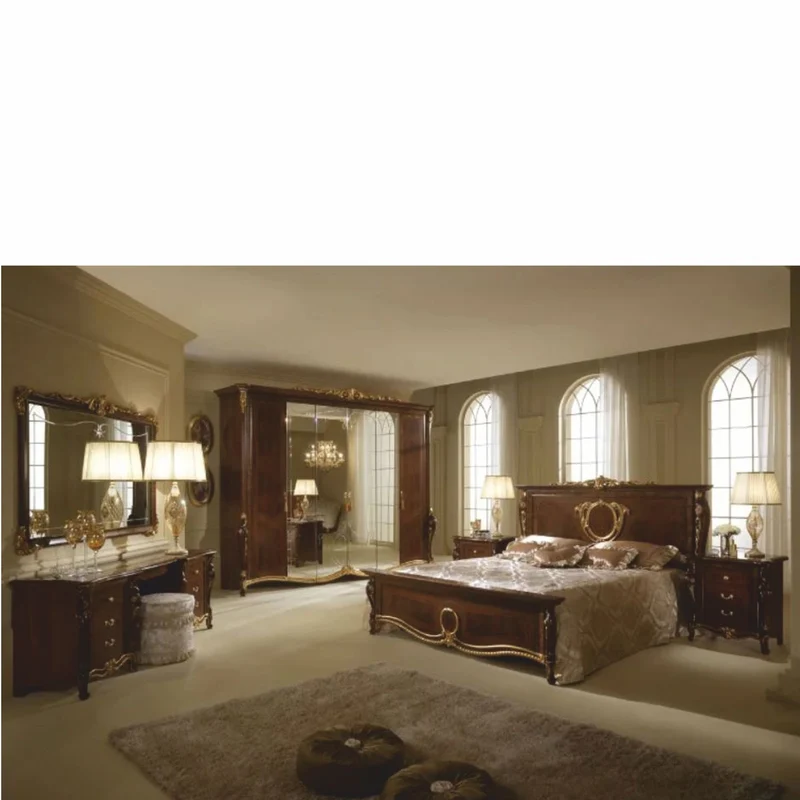 Casa Padrino Luxus Barock Doppelbett Dunkelbraun / Gold - Barock Möbel - Made in Italy