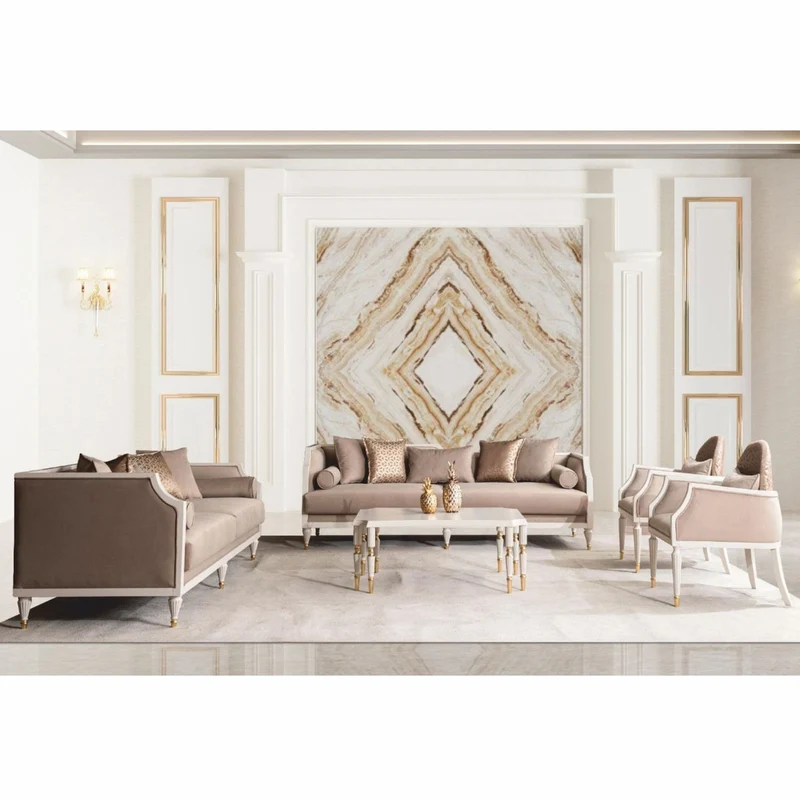 Casa Padrino Luxus Barock Wohnzimmer Set Braun / Creme / Gold - Barock Möbel