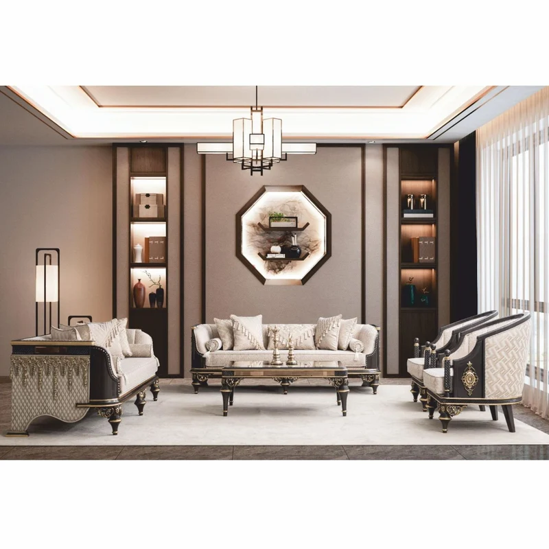 Casa Padrino Luxus Barock Couchtisch Beige / Braun / Gold 120 cm - Barock Möbel
