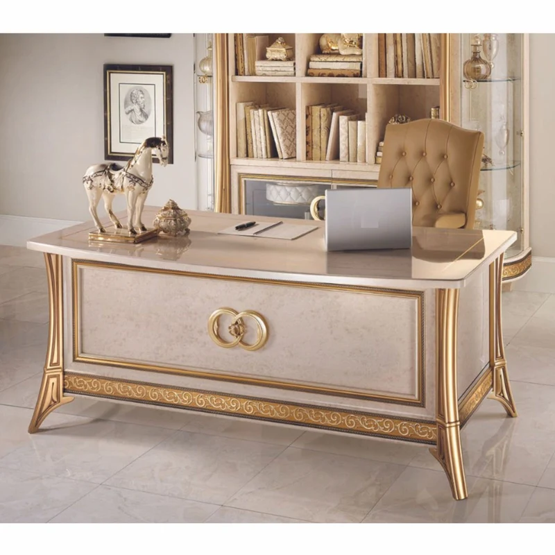 Casa Padrino Luxus Barock Schreibtisch Creme / Gold 180 cm - Barock Büro Möbel - Made in Italy