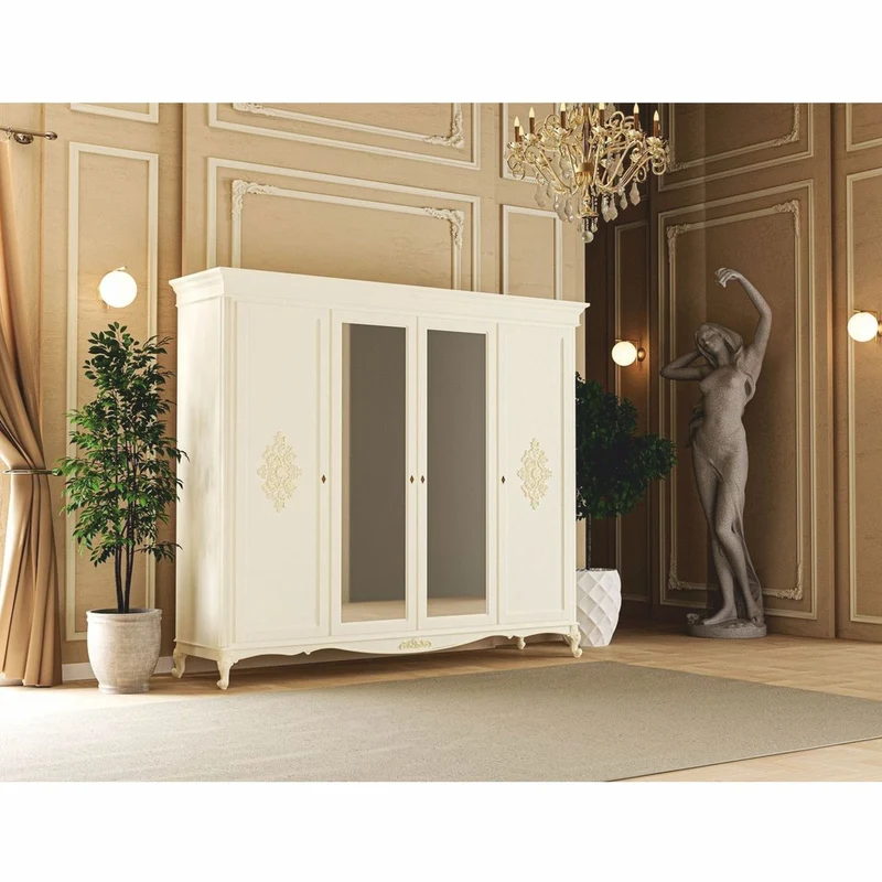Casa Padrino Luxus Barock Schlafzimmer Schrank Creme 248 cm - Barock Schlafzimmer Möbel