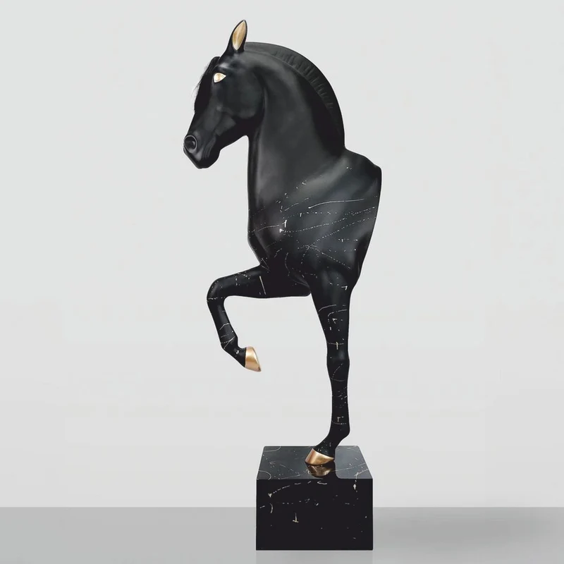 Casa Padrino XXL Deko Skulptur Pferd auf Sockel Schwarz / Gold H. 255 cm