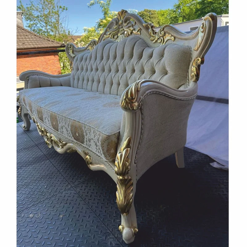 Casa Padrino Luxus Barock Wohnzimmer Sofa Silber / Creme / Gold 225 cm - Barock Möbel