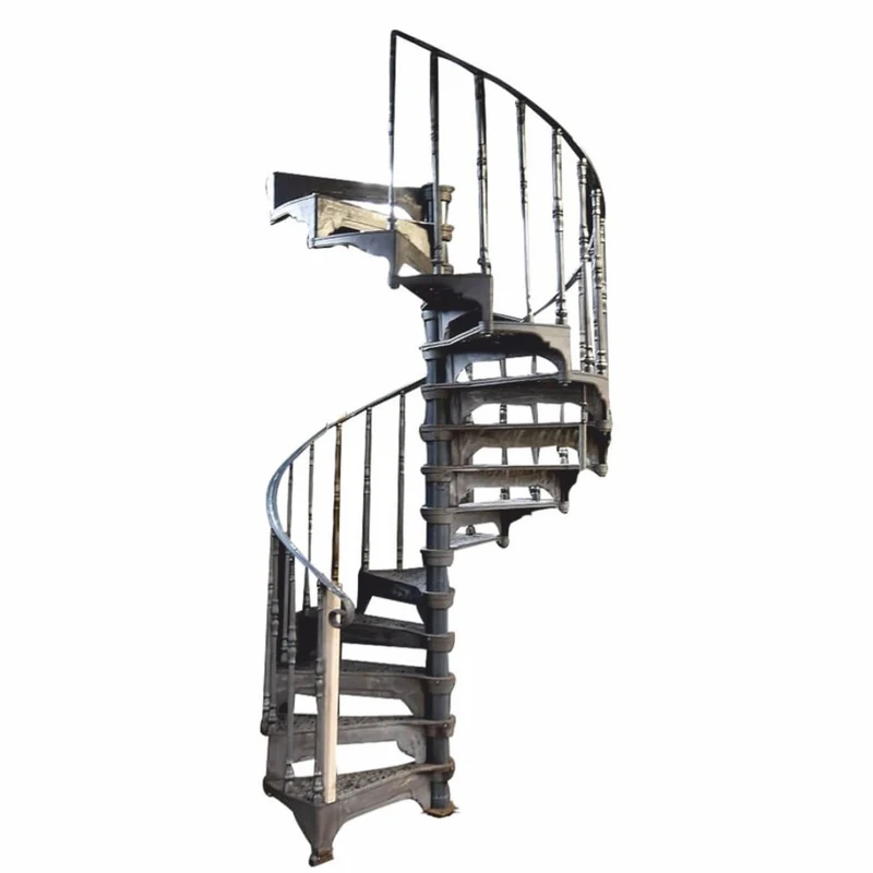 Casa Padrino Gusseisen Wendeltreppe mit Geländer linke Seite Grau H. 302 cm - Rustikale Spiraltreppe