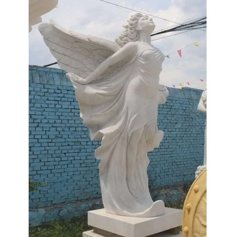Casa Padrino Jugendstil Garten Deko Marmor Skulptur Frau mit Flügeln Weiß H. 180 cm