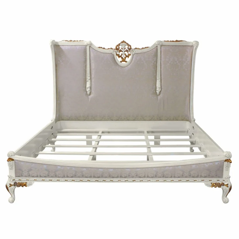 Casa Padrino Luxus Barock Doppelbett Silber / Weiß / Gold - Barockstil Schlafzimmer Möbel