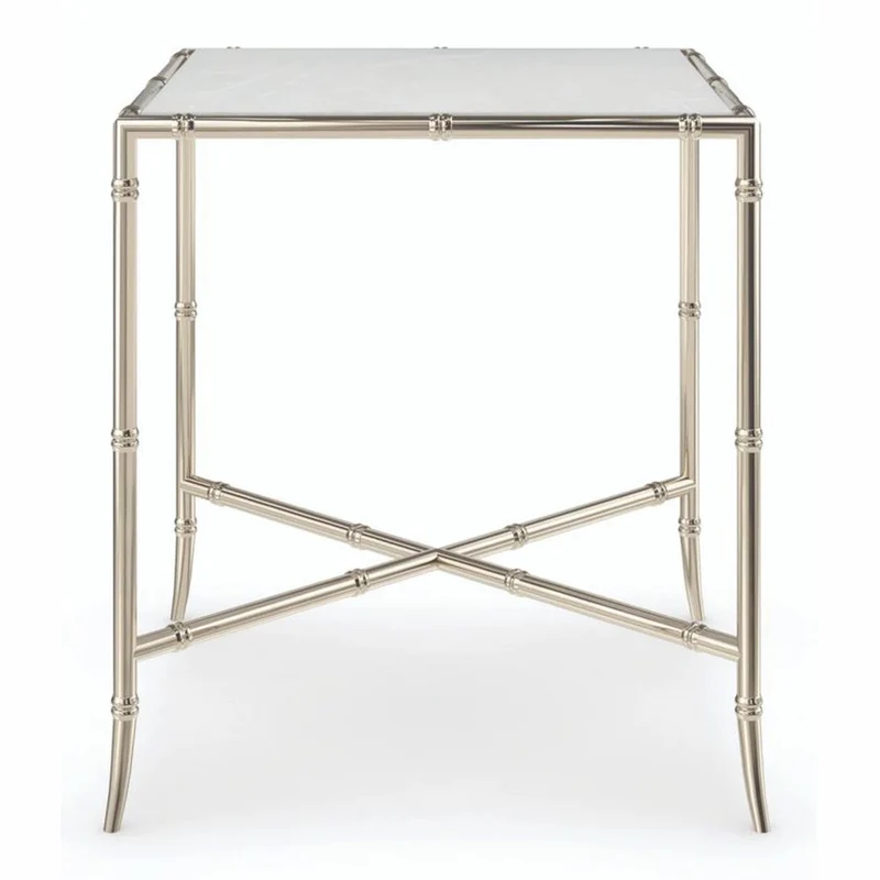 Casa Padrino Luxus Metall Beistelltisch mit Marmorplatte Silber / Weiß H. 48 cm