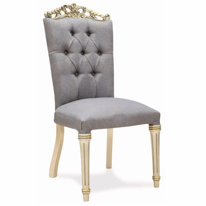 Casa Padrino Luxus Barock Esszimmer Stuhl Grau / Creme / Gold H. 108 cm - Barock Möbel
