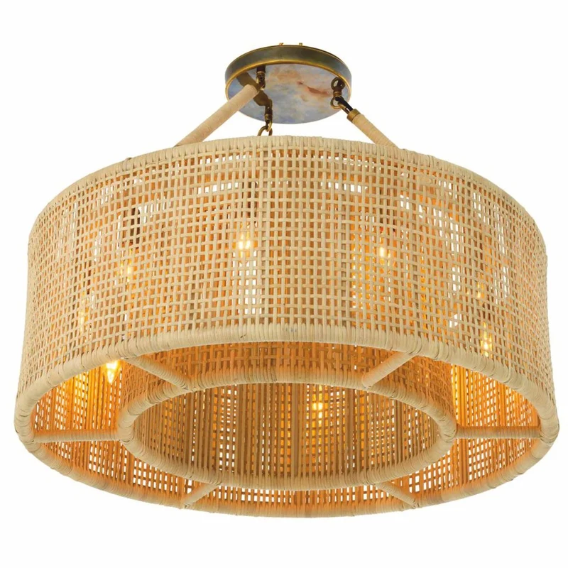 Casa Padrino Luxus Rattan Kronleuchter Naturfarben Ø 80 cm - Luxus Leuchten