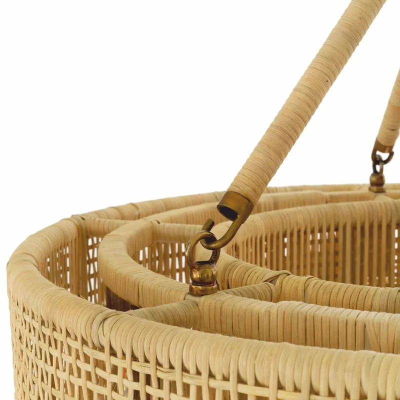 Casa Padrino Luxus Rattan Kronleuchter Naturfarben Ø 80 cm - Luxus Leuchten