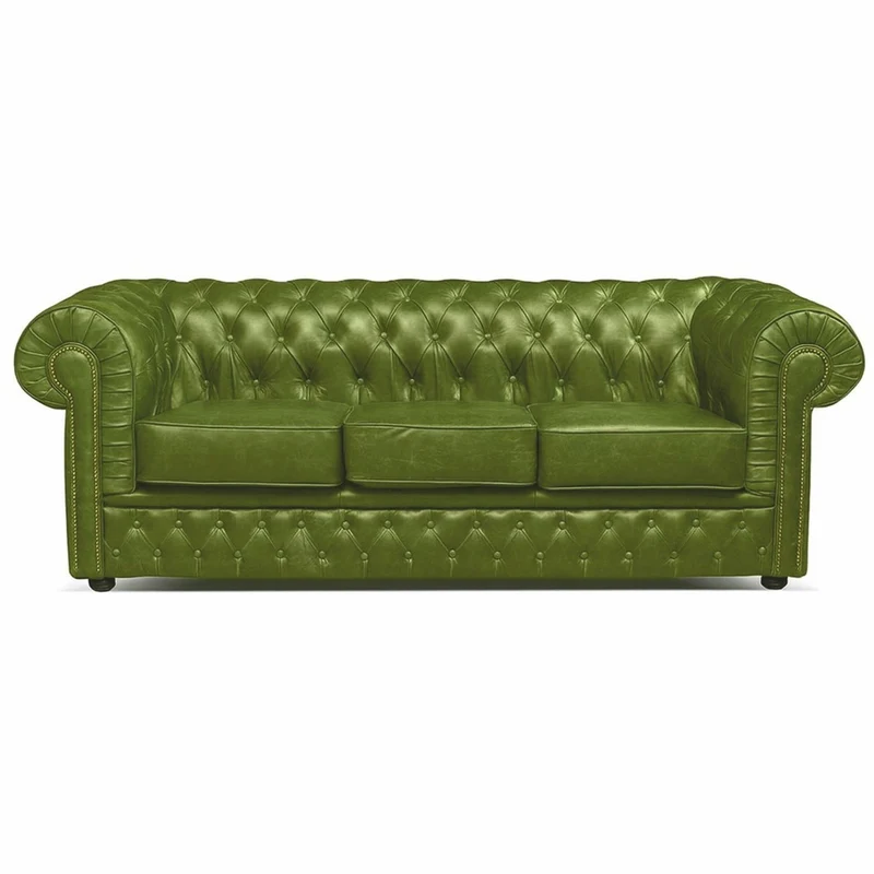 Casa Padrino Luxus Chesterfield Leder Sofa Vintage Grün / Schwarz 224 cm - Echtleder Möbel