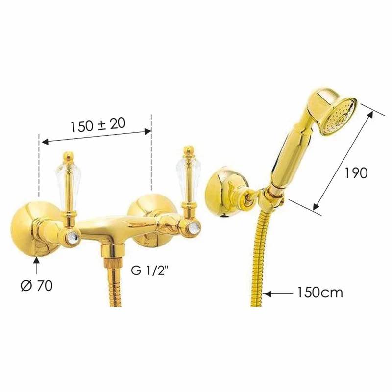 Casa Padrino Luxus Jugendstil Aufputz- Brausebatterie mit Handbrause Gold - Made in Italy