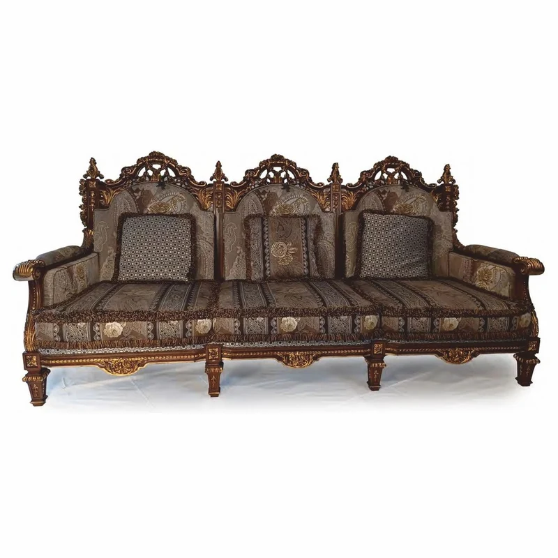 Casa Padrino Luxus Barock Sofa mit Kissen Grau / Braun / Gold 249 cm - Made in Italy