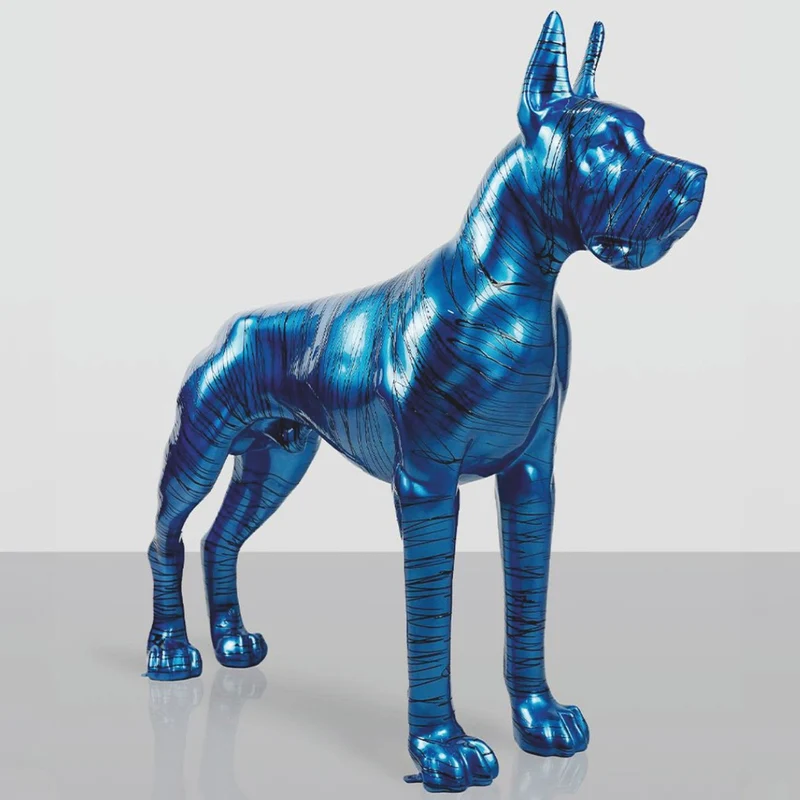 Casa Padrino XXL Deko Skulptur Deutsche Dogge Blau / Schwarz 130 cm - Garten Figur