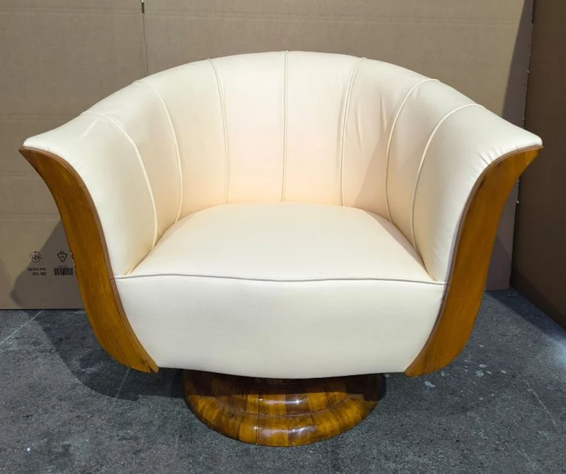 Casa Padrino Art Deco Ledersessel in Weiß und Braun, 92 x 80 cm - Luxuriöses Wohnzimmermöbel