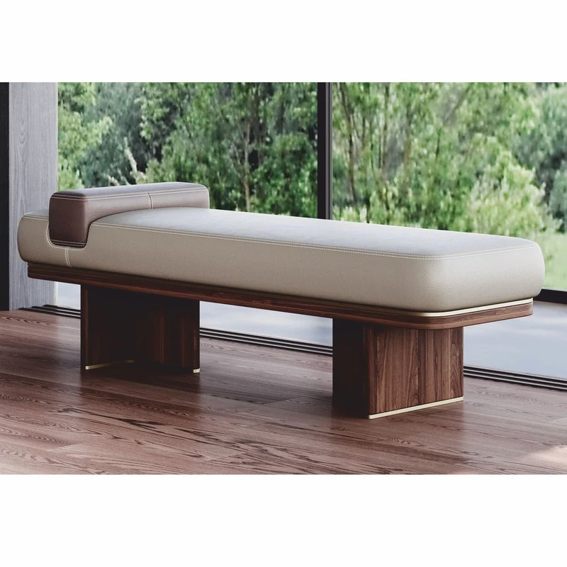 Casa Padrino Luxus Leder Sitzbank Grau / Braun / Messing 150 cm - Echtleder Möbel